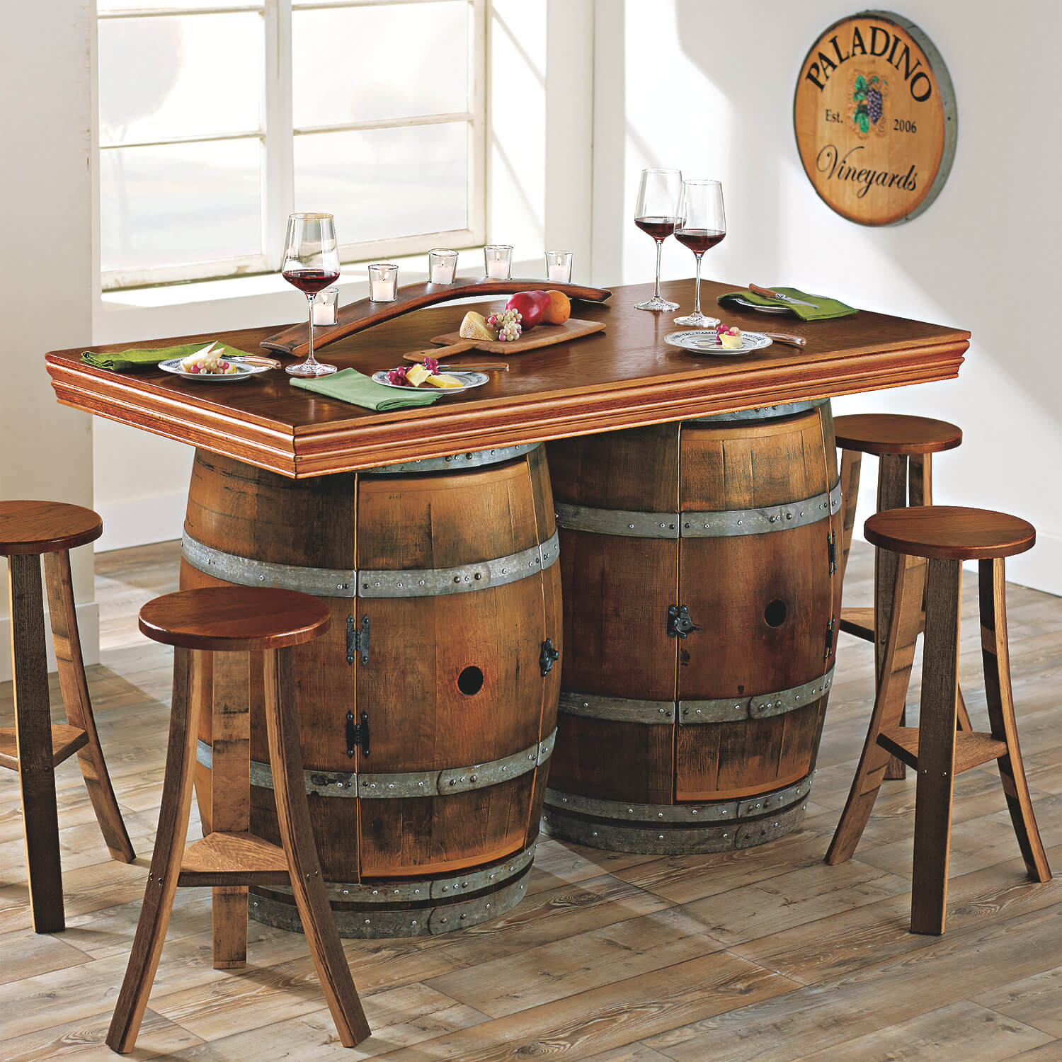 Bộ bàn ghế thùng rượu gỗ sồi cao cấp | Thùng gỗ Vip Chí Mạnh